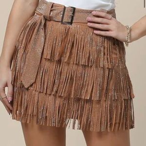 Brown Crystal Fringe skirt